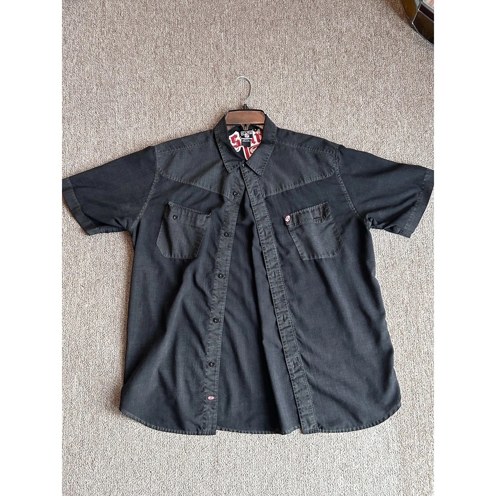 Split Vintage Y2K Button Down Men's Large Short Sleeve Black Skater 2004 Shirt